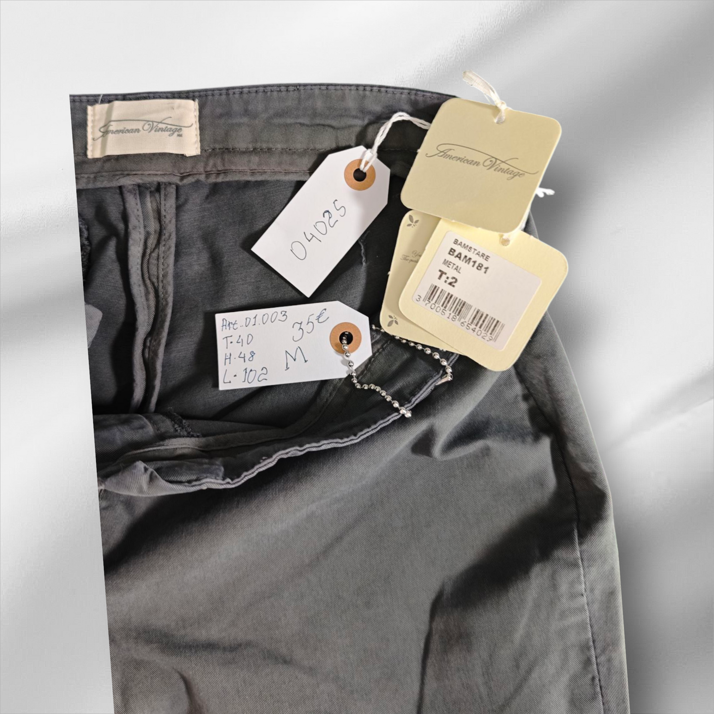 Américain Vintage – Pantalon ajusté gris métallisé