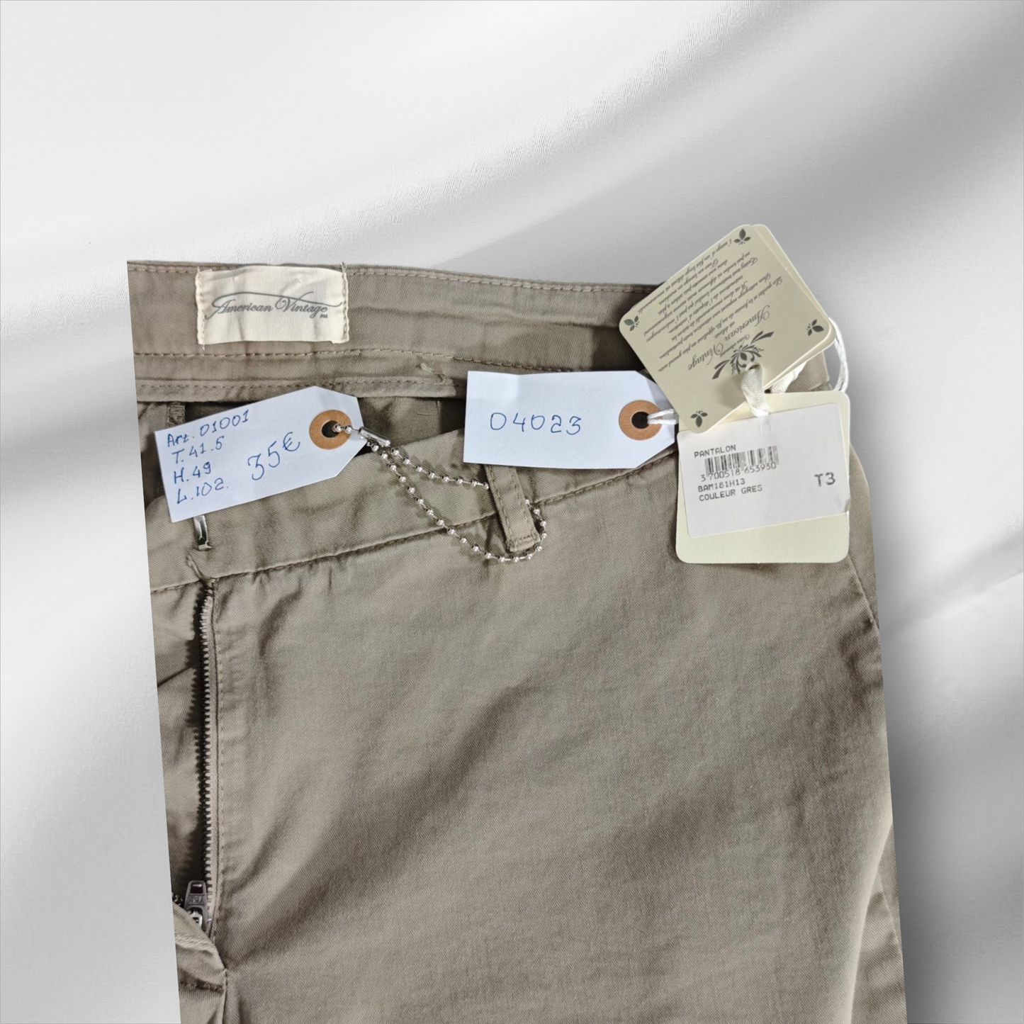 Américain Vintage – Pantalon ajusté gris taupe