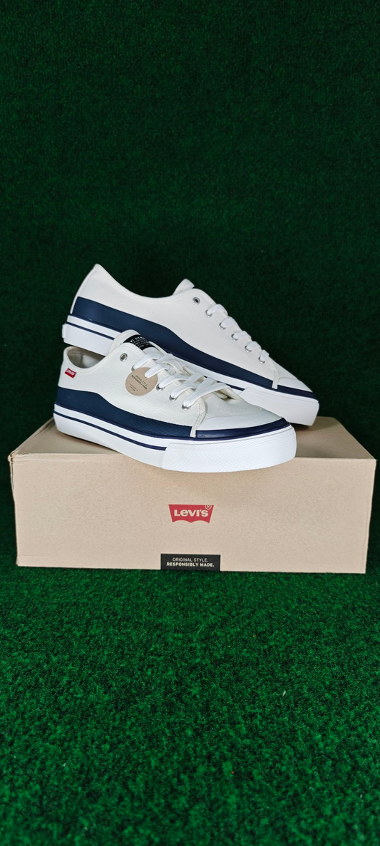 Levi’s Square Low – Blanc Brillant / Bleu Marine